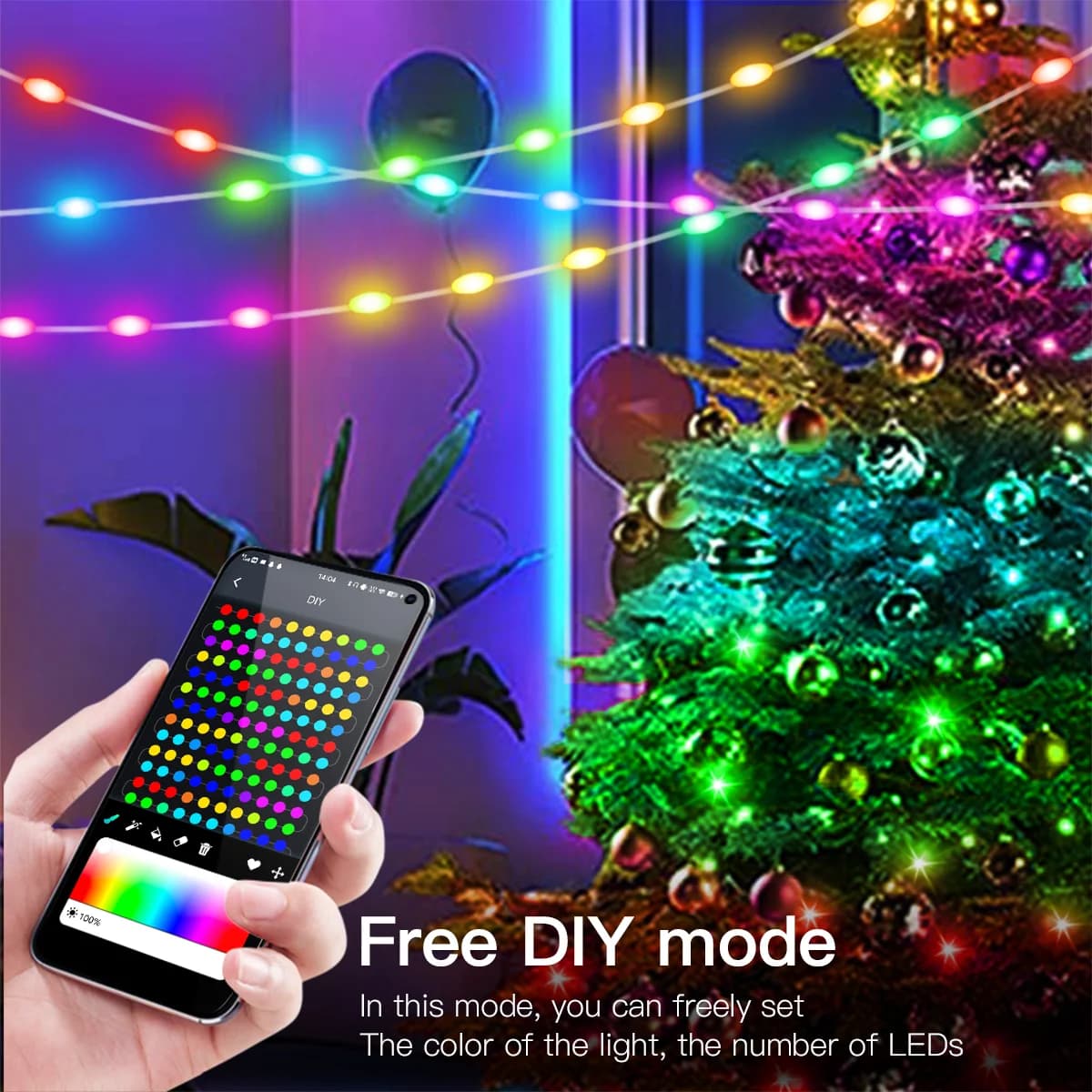 שרשרת פיות LED צבעונית עם שלט רחוק USB Bluetooth