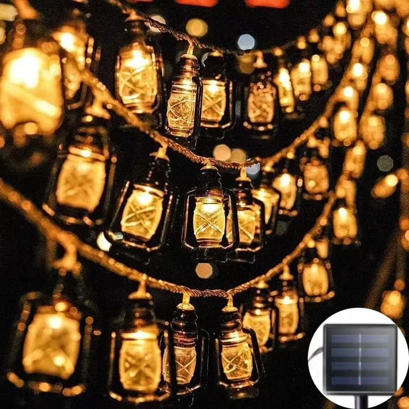 שרשרת נורות LED לבן חם על אנרגיה סולארית לגינה