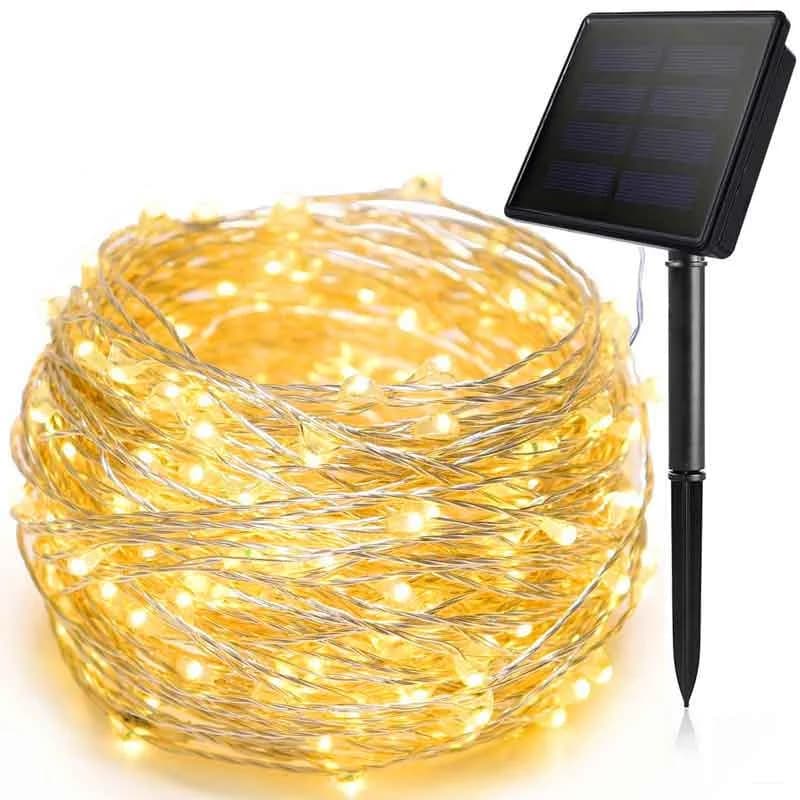 100 LED נורות חוט נחושת סולאריות, עמידות למים לחוץ