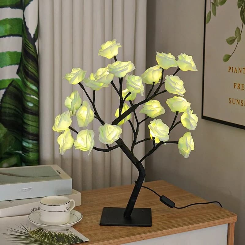 מנורת שולחן בצורת עץ ורדים עם 24-LED, הזנה ב-USB רב-צבעית